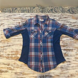 Ci Sono XL Plaid Collection Button Down Shirt Ribbed Contrast Blue & Red